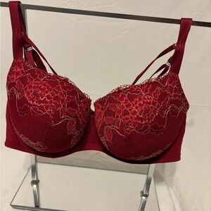 Cacique Red and Gold Lace Bra